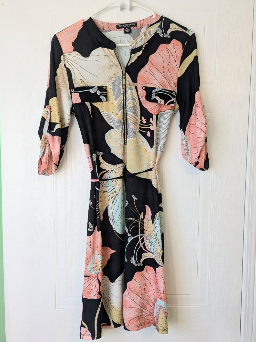 Beechers Brook New York Dress Floral Midi A-Line Shirt Dress Cinched Waist